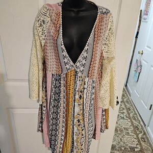 Kori Multicolor Lace Patchwork Midi Dress